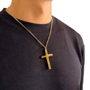 Pánsky pozlátený náhrdelník COLD z chirurgickej ocele s príveskom kríža SINARI