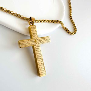 Pánsky pozlátený náhrdelník DAV z chirurgickej ocele s príveskom kríža SINARI