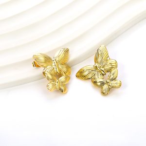 Pozlátené náušnice BUTTERFLY z chirurgickej ocele v tvare motýľov