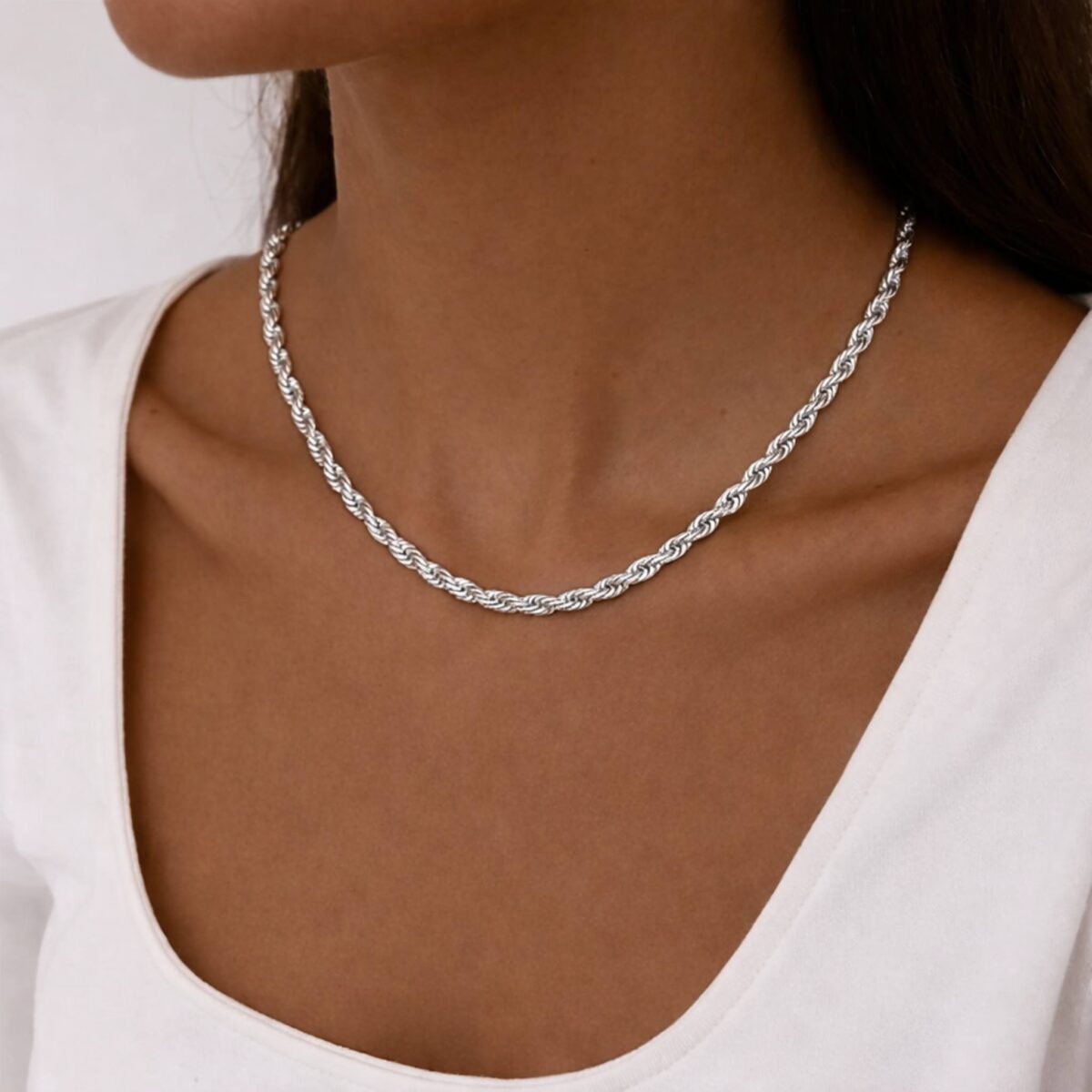 Strieborný náhrdelník REWA z chirurgickej ocele v rope chain dizajne